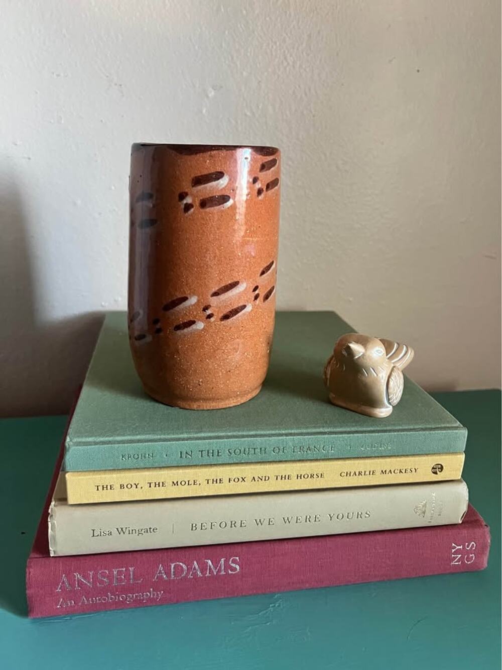 Signed “RABBIT” Studio Pottery Vase – Terracotta Vessel with Track Motif | 6.5”